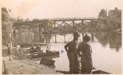 Dad Wrote "Nancy, across the river Moselle, on the St. Max, Mr. Bob and Popp, Hansen, notice the fish just at the point of the (unreadable) The man was very happy that we took that." 